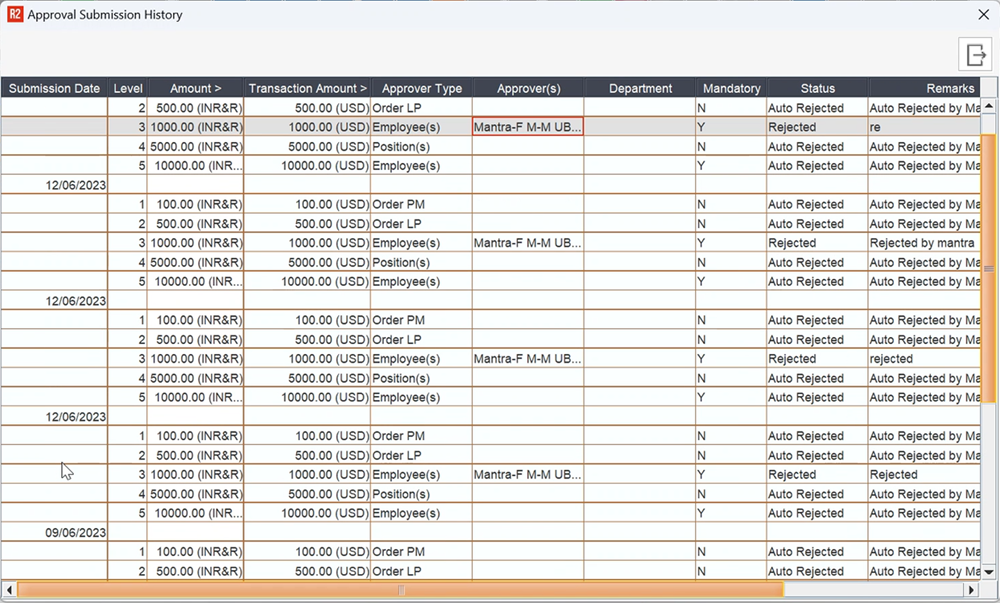 View PO Approval History Log