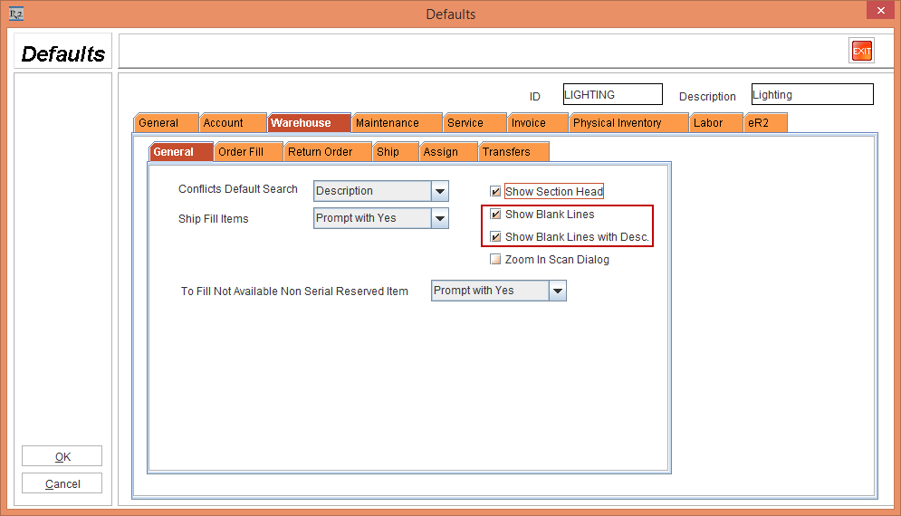 Ability to Display Blank Lines with Description in the Warehouse Schedules